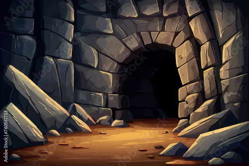 illustration view from the inside of the cave at night