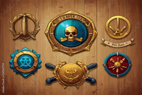 Antique fantasy shields set. Weapons collection. Game design concept.