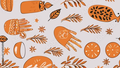 Vector graphics of seamless orange pattern. Loop Background Animation
