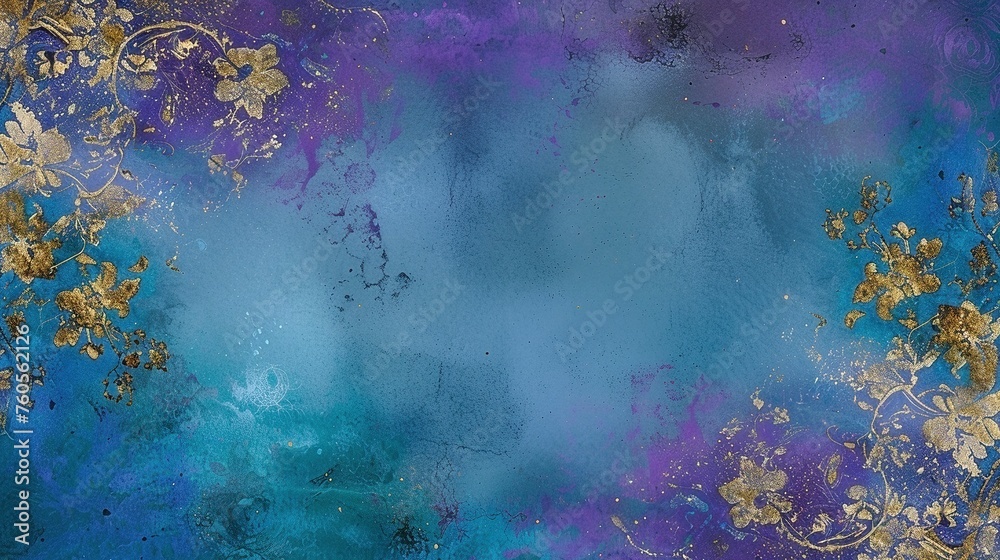 Blue and purple fine art photography over with gold floral accents