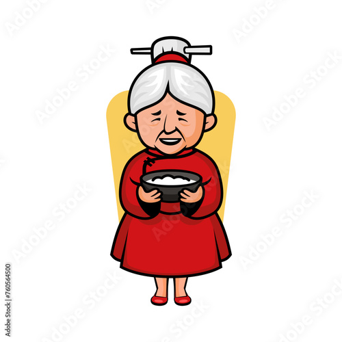 grandma with a rice bowl.
