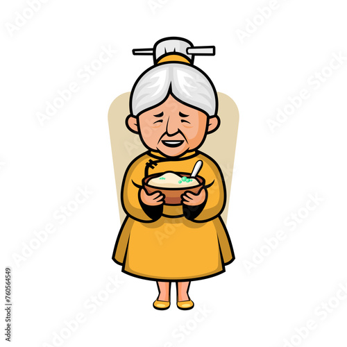 grandma with a mashed potatoes bowl