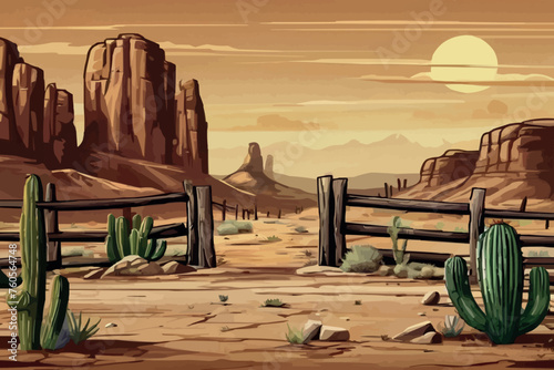 A desert gate landscape cartoon in the wild west