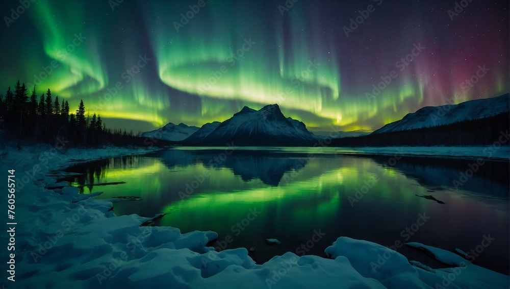 Northern lights aurora borealis in the night sky.
