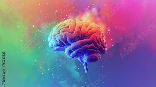 Human brain on colorful background. Health, technology, artificial intelligence, neurodiversity concept