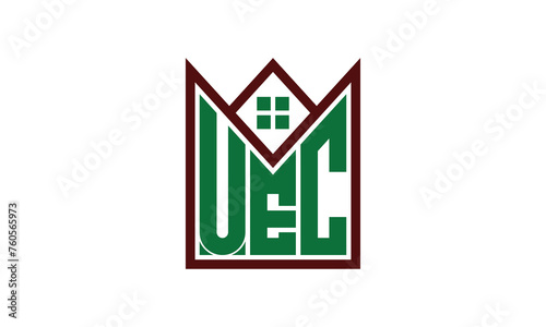 UEC initial letter real estate builders logo design vector. construction, housing, home marker, property, building, apartment, flat, compartment, business, corporate, house rent, rental, commercial photo