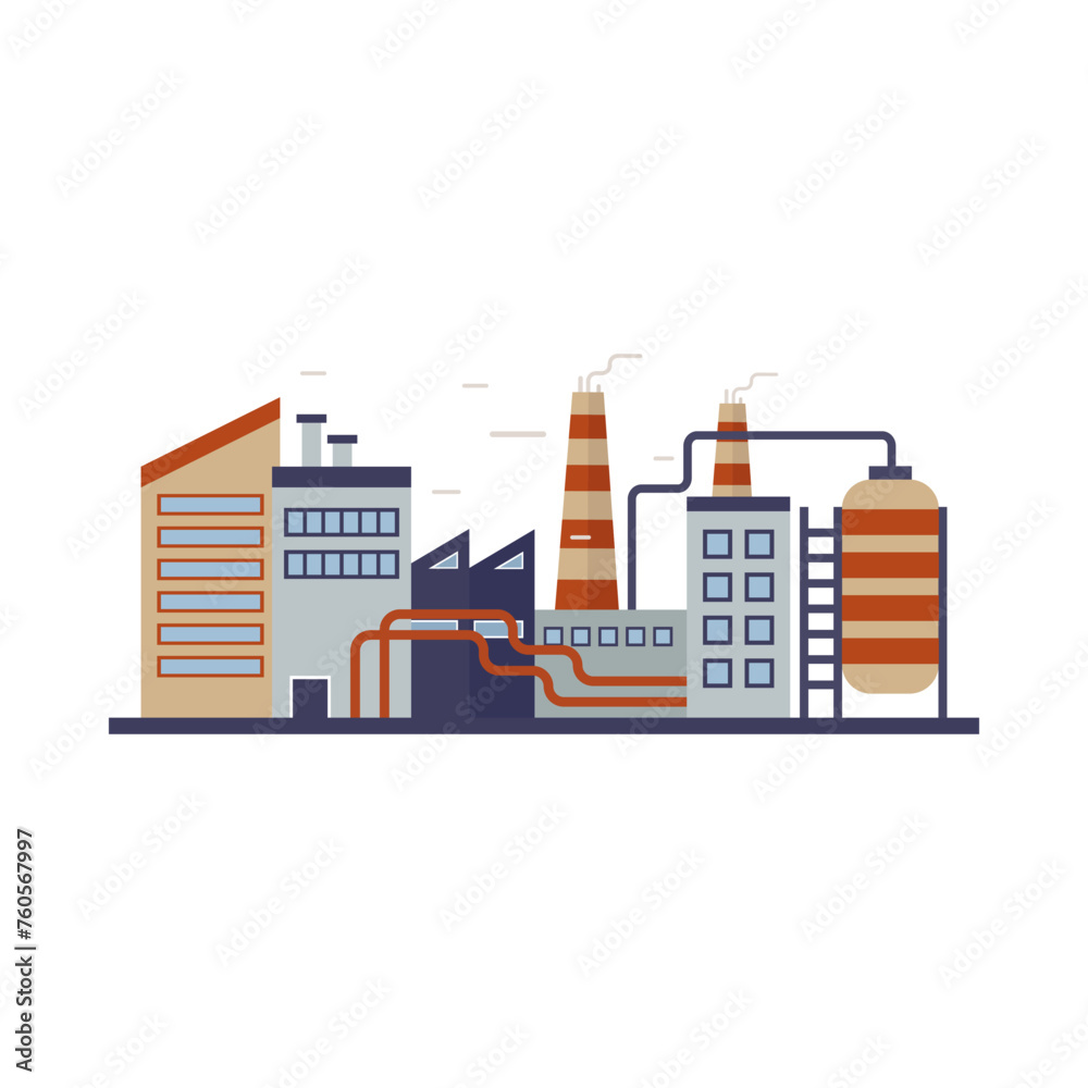 Obraz premium Factory building, power electricity, industry manufactory buildings flat icon isolated vector illustration