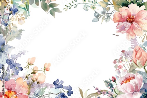 watercolor painting of a flowery border with a white background