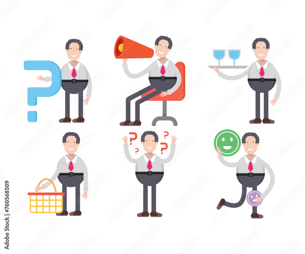Obraz premium businessman character in various poses vector illustration