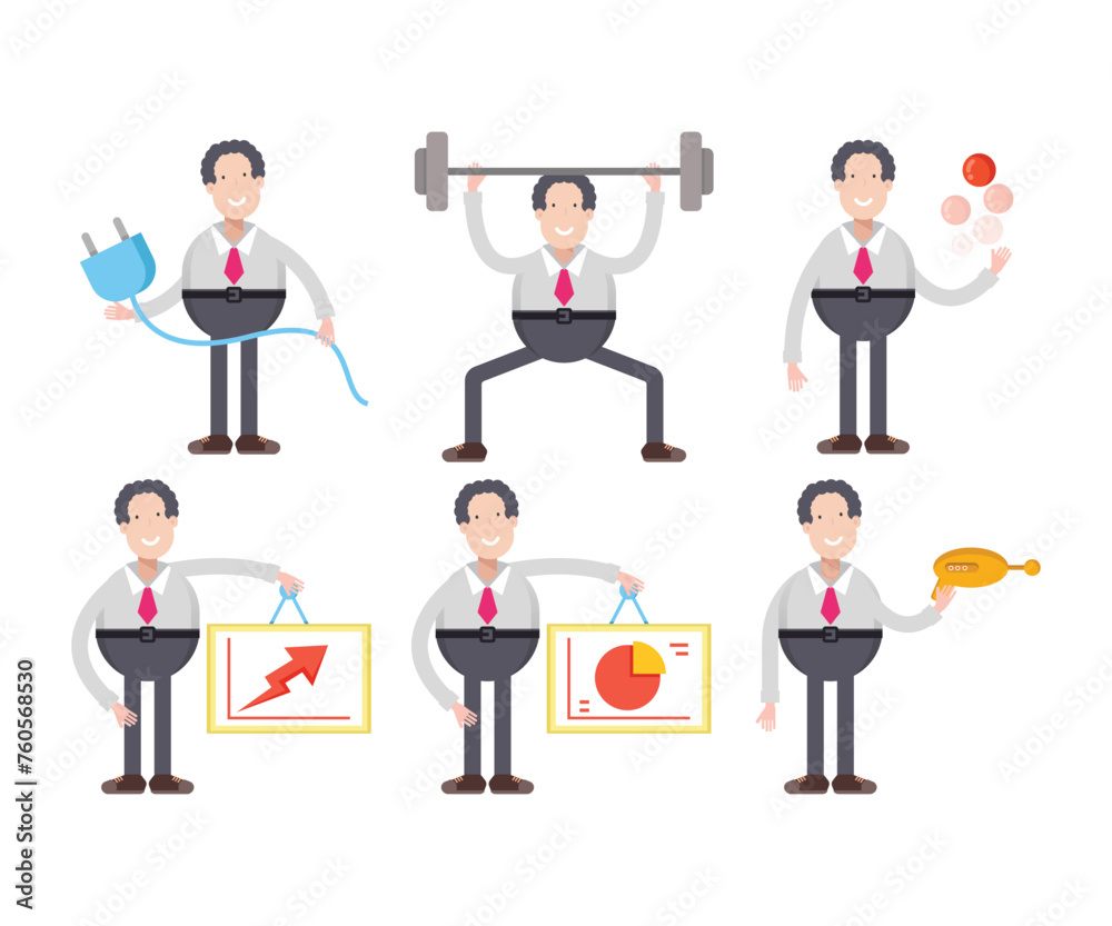 businessman character in various poses vector illustration