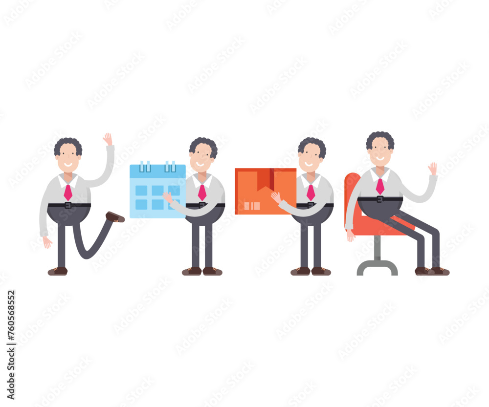 businessman character in various poses vector illustration