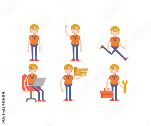 geek woman characters in various poses set vector illustration
