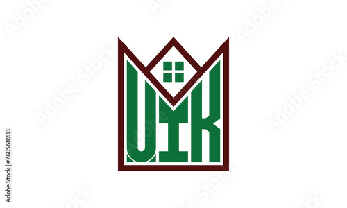UIK initial letter real estate builders logo design vector. construction, housing, home marker, property, building, apartment, flat, compartment, business, corporate, house rent, rental, commercial photo