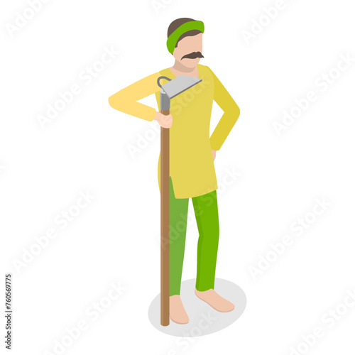 3D Isometric Flat Vector Set of Indian Farmer Scenes, Agricultural Workers. Item 1