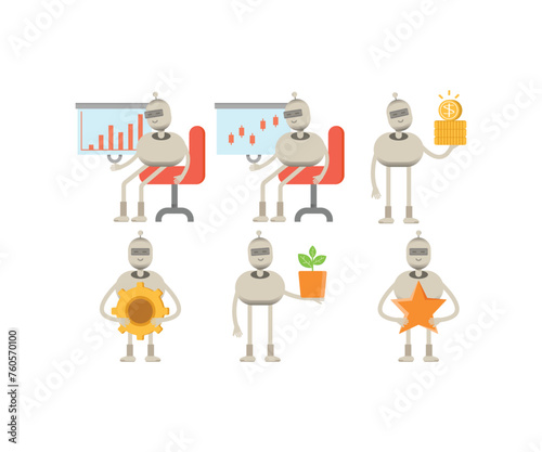 robot characters in various poses vector illustration