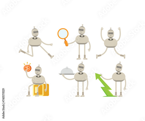 robot characters in various poses vector illustration