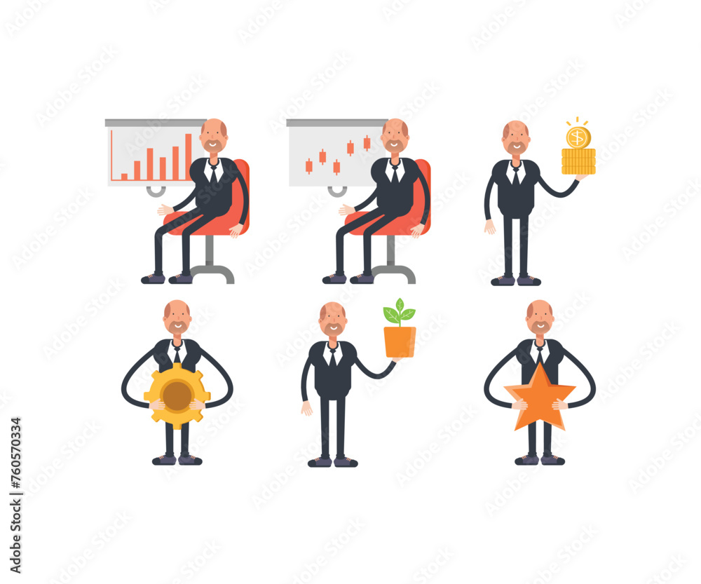 old businessman characters in various poses set vector illustration old businessman characters in various poses set vector illustration