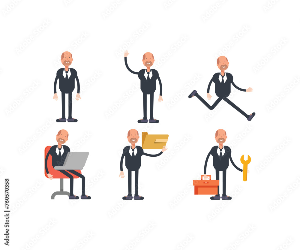 old businessman characters in various poses set vector illustration old businessman characters in various poses set vector illustration