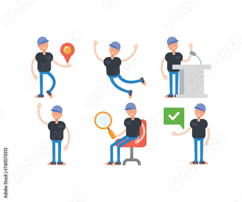 boy with cap characters in various poses set vector illustration