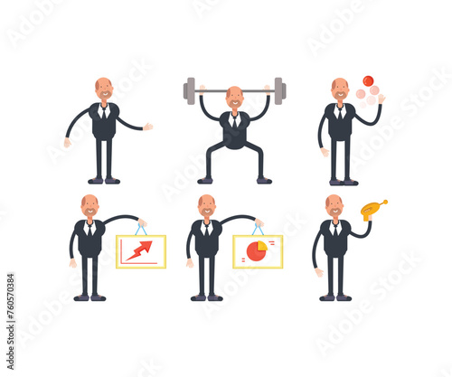 old businessman characters in various poses set vector illustration