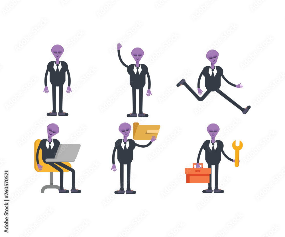alien in suit characters set vector illustration