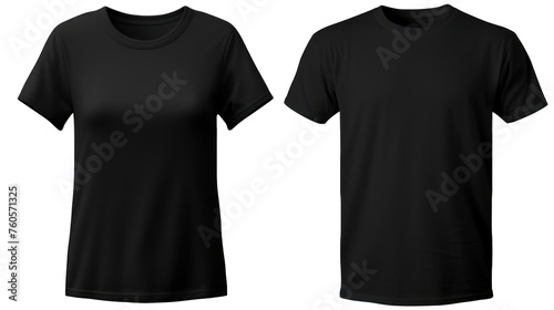 Front views of a young man and woman in a black t-shirt isolated cut-out object with on transparent background, PNG file Mockup for design