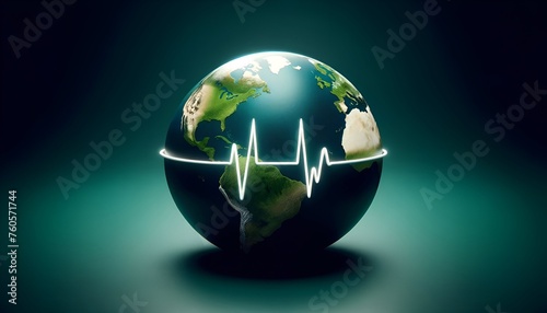 Fototapeta Naklejka Na Ścianę i Meble -  Realistic illustration for world health day  with earth globe surrounded by a heartbeat line.