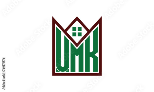 UMK initial letter real estate builders logo design vector. construction, housing, home marker, property, building, apartment, flat, compartment, business, corporate, house rent, rental, commercial photo