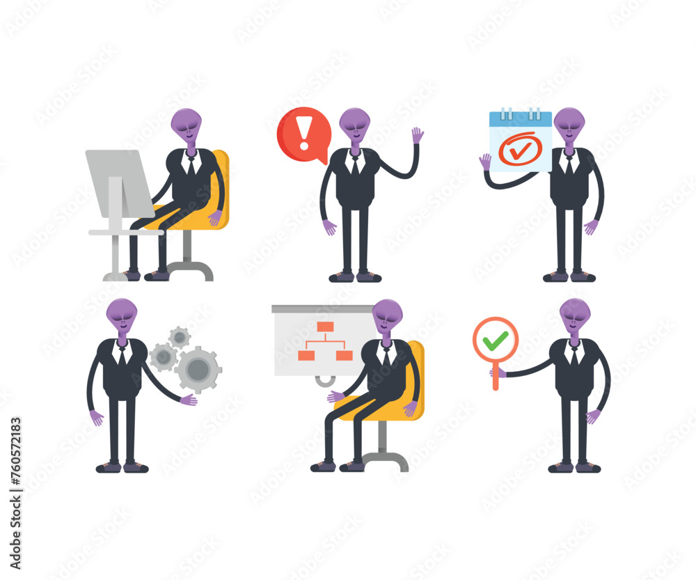 alien in suit characters set vector illustration alien in suit characters set vector illustration