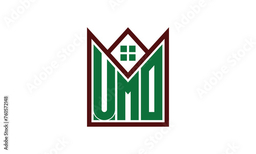 UMO initial letter real estate builders logo design vector. construction, housing, home marker, property, building, apartment, flat, compartment, business, corporate, house rent, rental, commercial photo