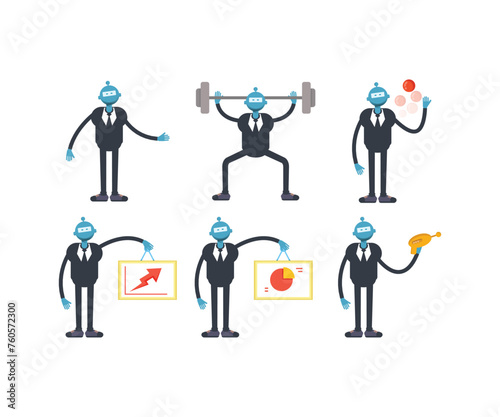 robot worker characters in various poses set vector illustration