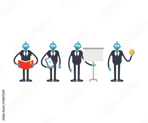 robot worker characters in various poses set vector illustration