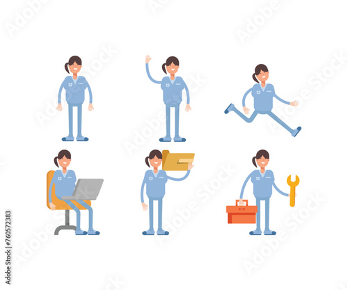 woman nurse characters in various poses icons set vector illustration