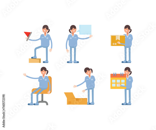 woman nurse characters in various poses icons set vector illustration