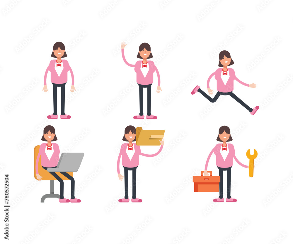 woman characters in various poses icons set vector illustration