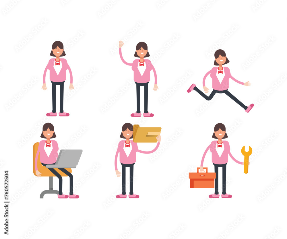 woman characters in various poses icons set vector illustration woman characters in various poses icons set vector illustration