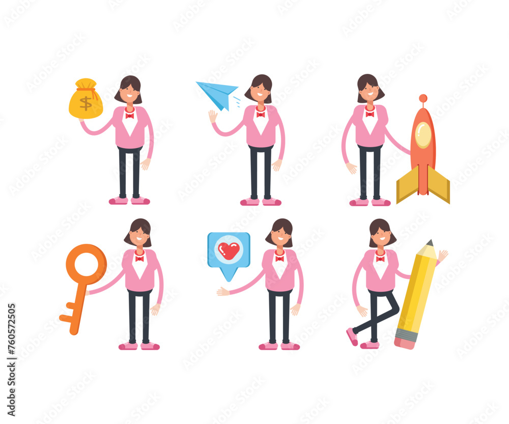 woman characters in various poses icons set vector illustration woman characters in various poses icons set vector illustration