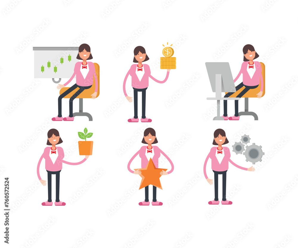 woman characters in various poses icons set vector illustration