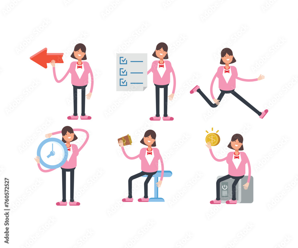 woman characters in various poses icons set vector illustration woman characters in various poses icons set vector illustration