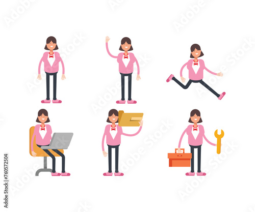 woman characters in various poses icons set vector illustration