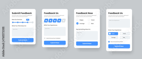 Client feedback and review web and mobile app ui form layout template in four variations
