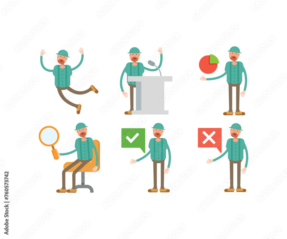 man wearing cap characters set vector illustration