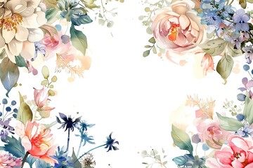 A watercolor painting of a flowery background with a pink flower in the center
