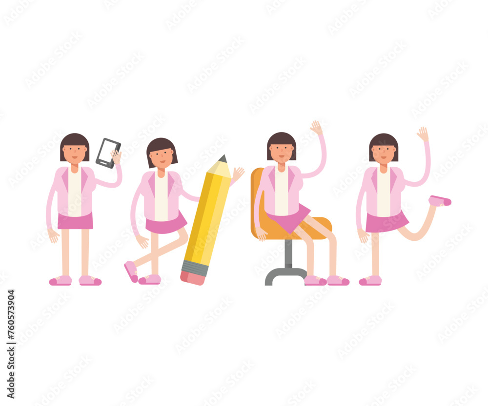 woman office worker character in various poses vector illustration woman office worker character in various poses vector illustration