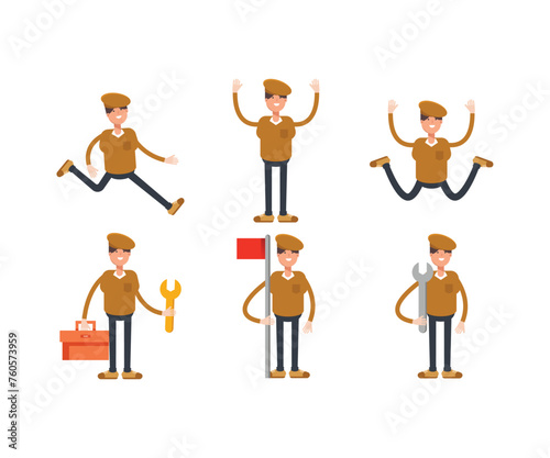 boy wearing hat characters set vector illustration