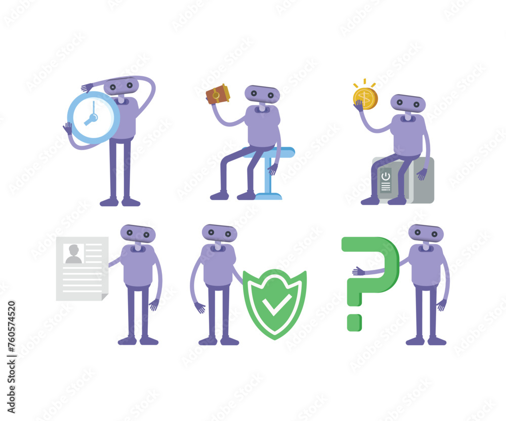 humanoid robot in various poses set vector illustration humanoid robot in various poses set vector illustration