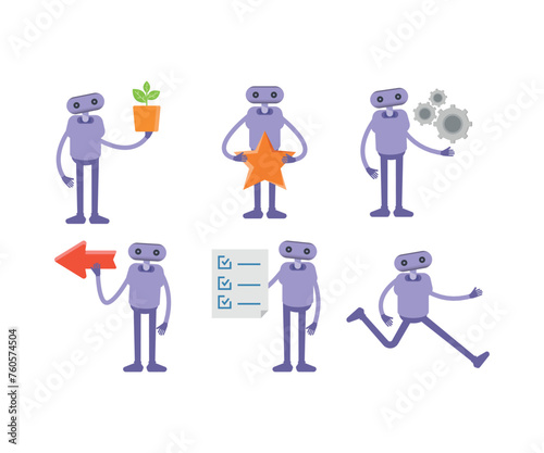 humanoid robot in various poses set vector illustration