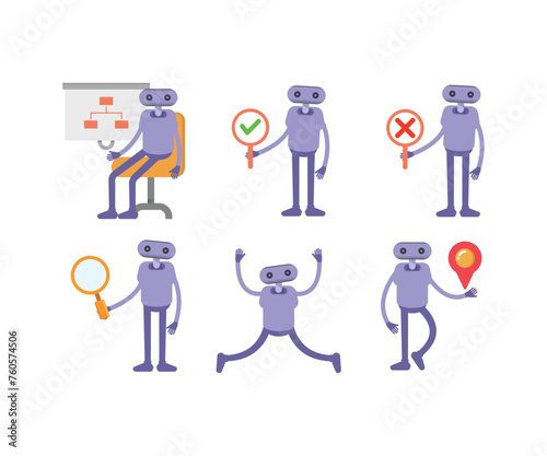 humanoid robot in various poses set vector illustration