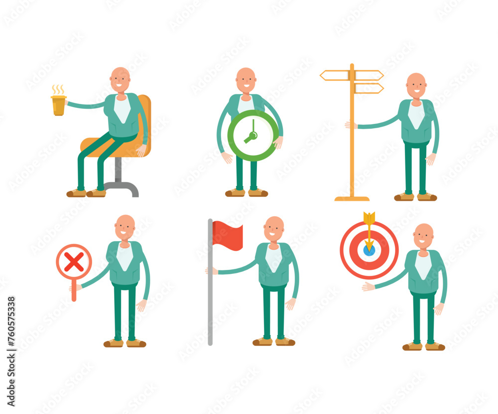 bald man characters set in various poses illustration bald man characters set in various poses illustration