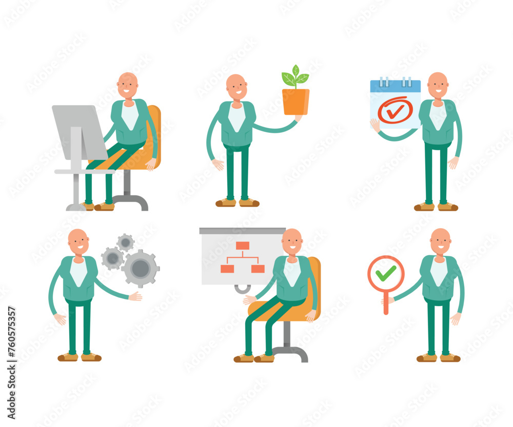 bald man characters set in various poses illustration bald man characters set in various poses illustration